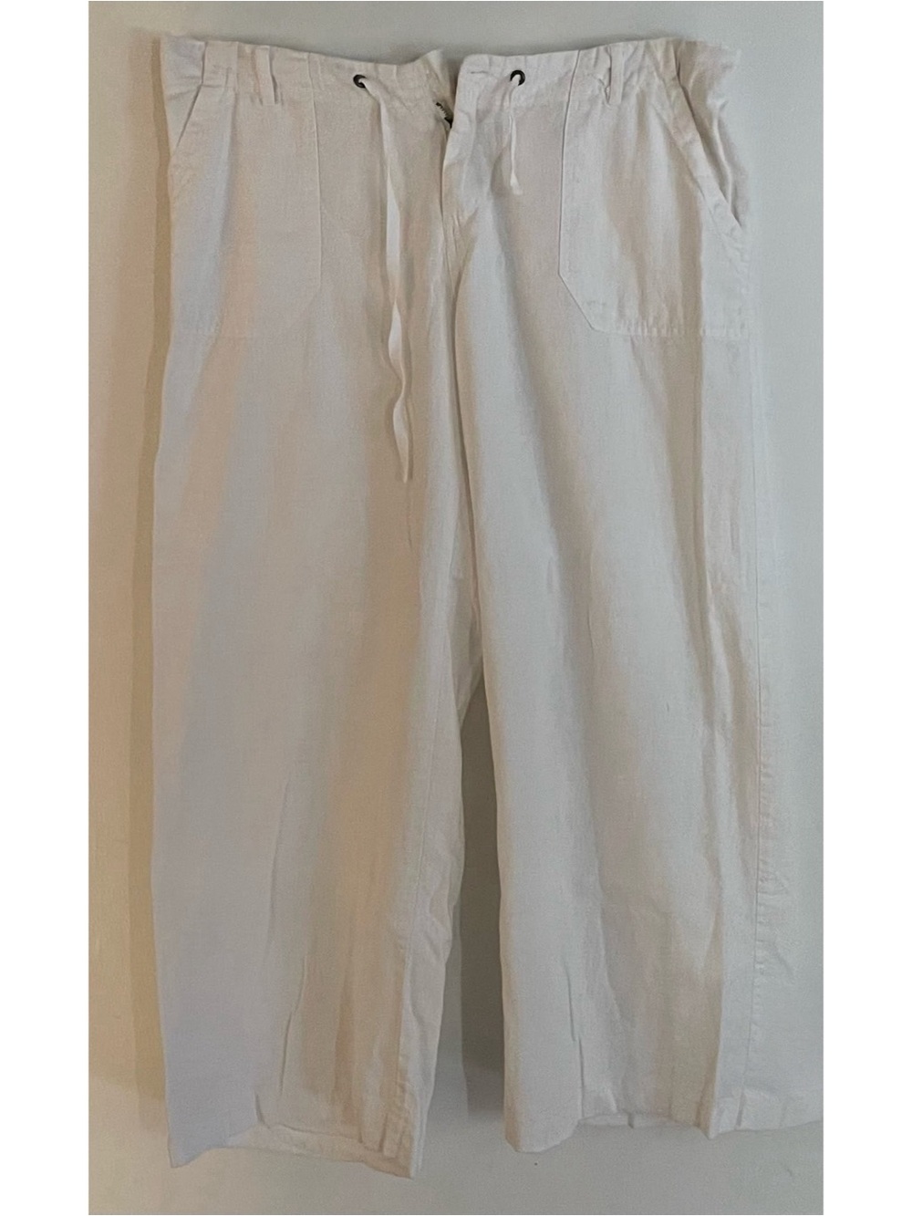 Just Living White Wide-Leg Linen Capris with Drawstring Waist